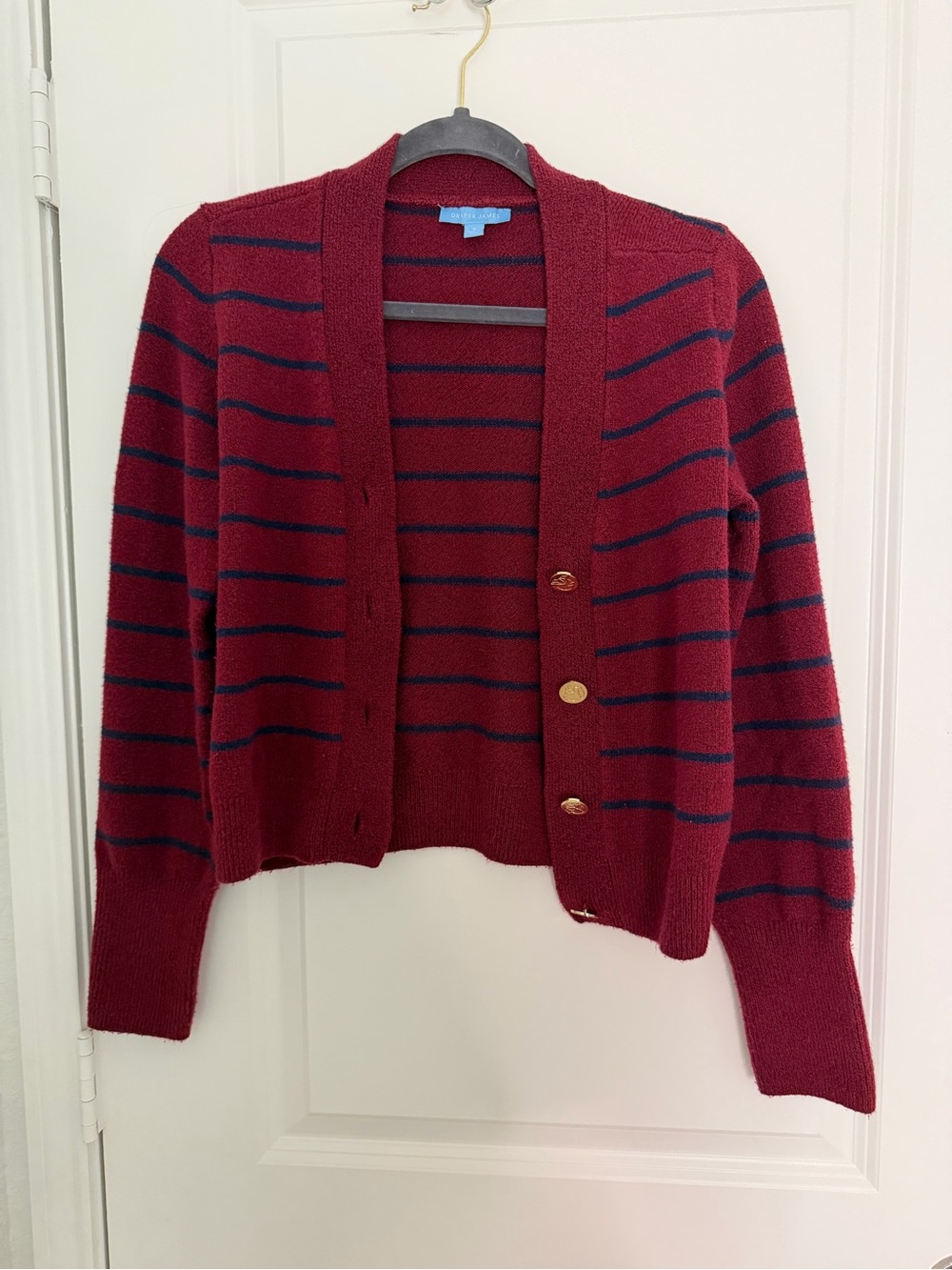 Draper James Burgundy Cardigan with Navy Stripes